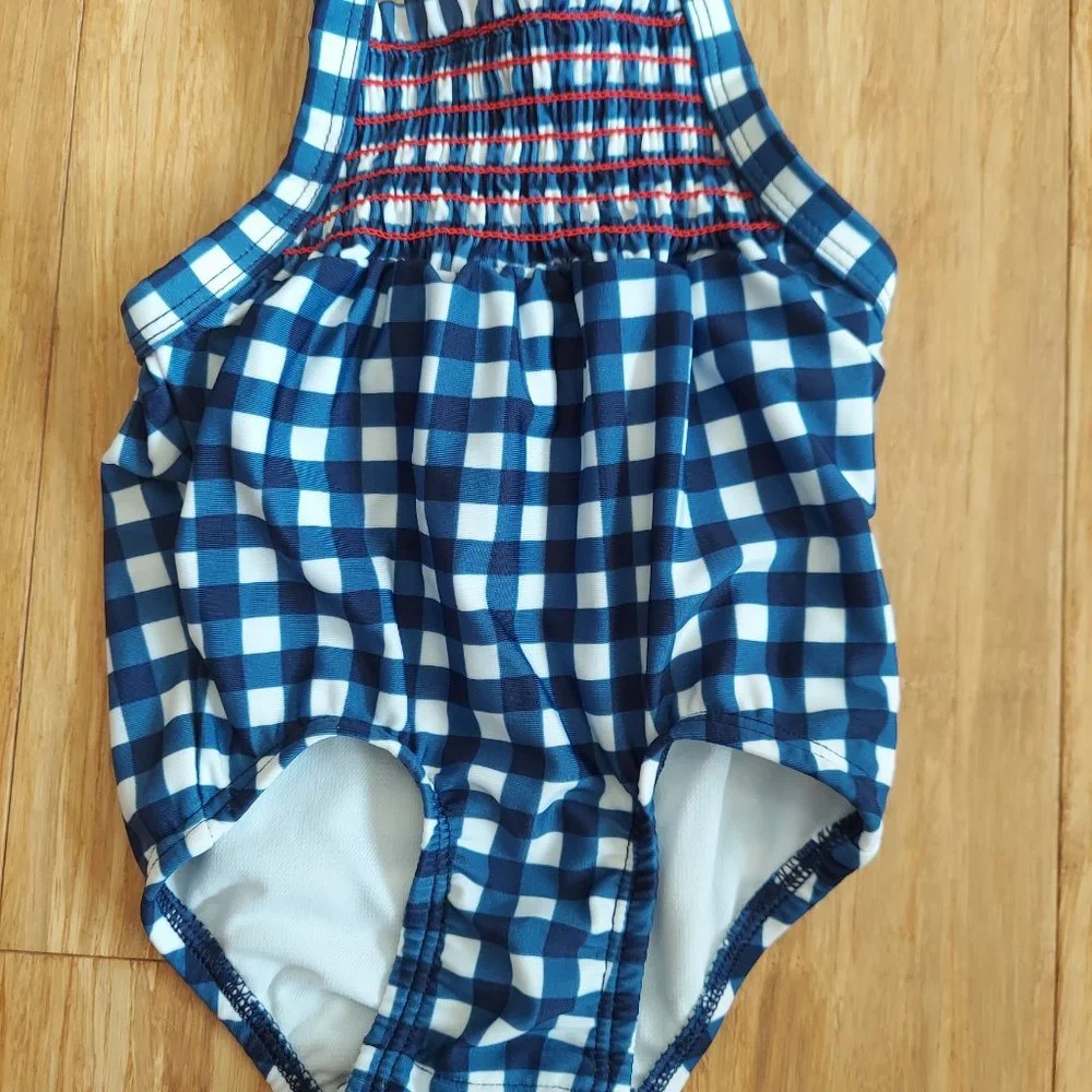 🎁 10/$25-1 piece blue gingham plaid swim suit, size 3-6 months